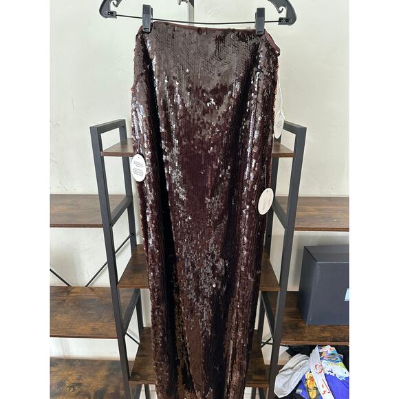 STAUD Dresses & Skirts - STAUD Casey Sequined Strapless Maxi Dress Bronze 6